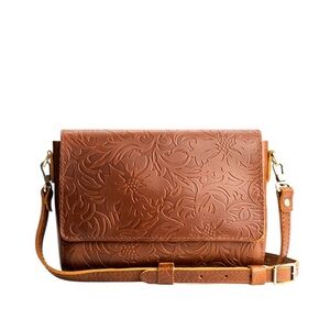 Portland Leather Goods Bag Purse Metro Crossbody Medium Meadow Tooled Brown